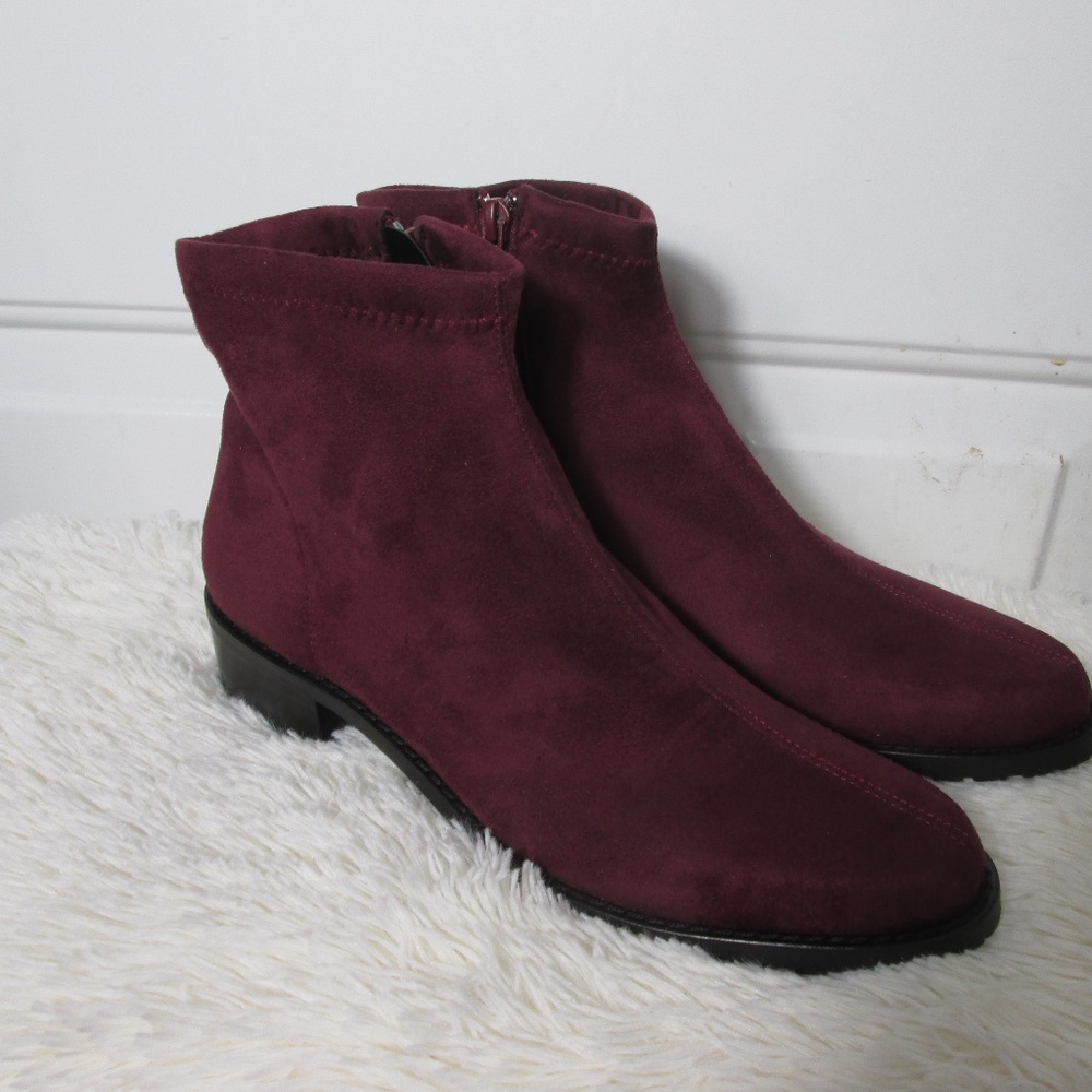 new RON WHITE women's stretch Vegan Suede Merlot Gina Chelsea boots Sz 9.5
